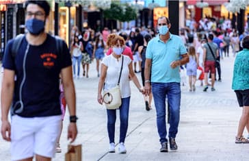 ANDORRA LA VEL, ANDORRA - Jul 10, 2020: People Walk in the Comercial Street named Meritxell after COVID1