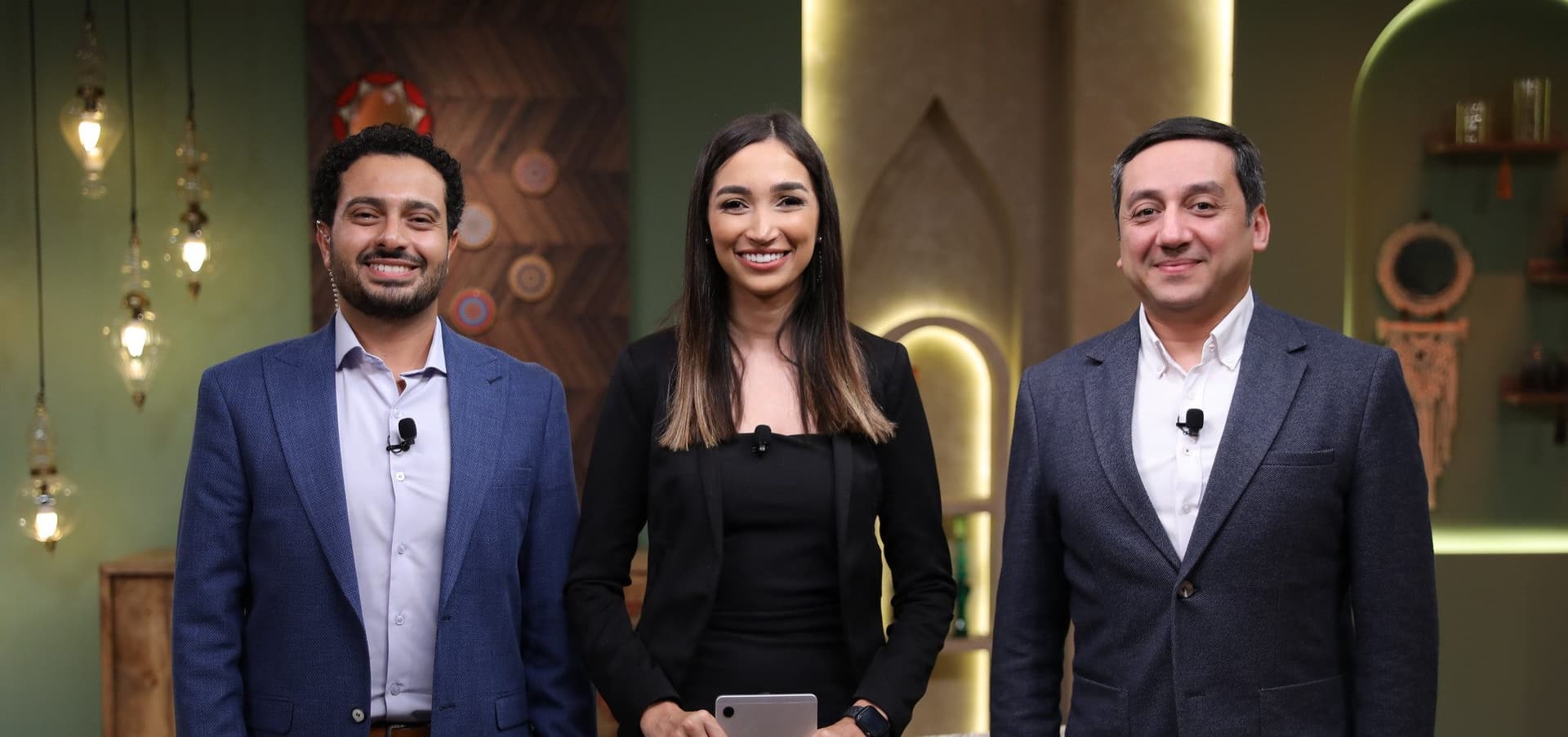 Three presenters of Naseej on set at SAT-7’s studio in Egypt